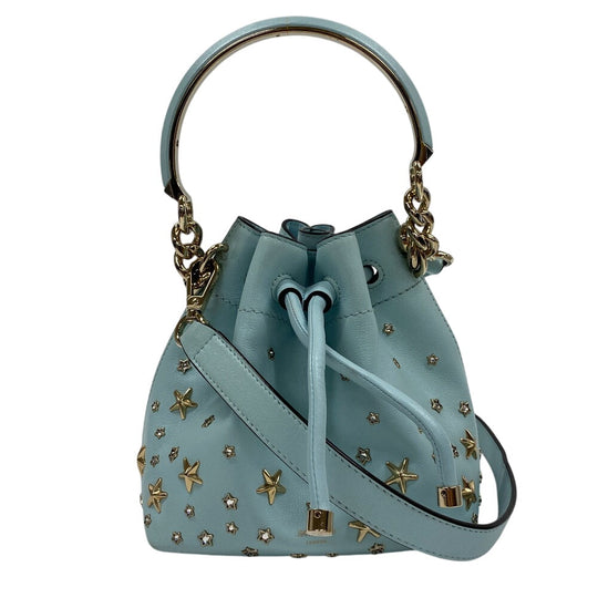 JIMMY CHOO Shoulder Bag leather blue Star studs Pompom Women Used Authentic