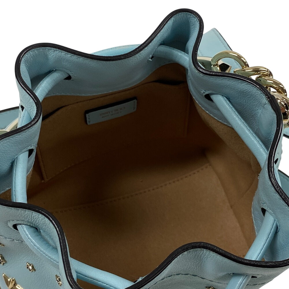 JIMMY CHOO Shoulder Bag leather blue Star studs Pompom Women Used Authentic