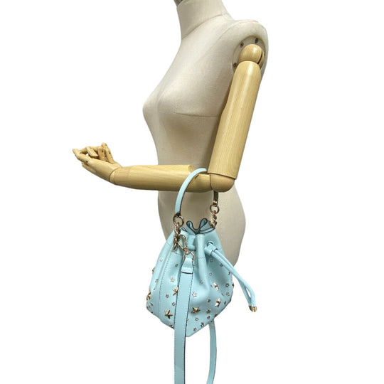 JIMMY CHOO Shoulder Bag leather blue Star studs Pompom Women Used Authentic