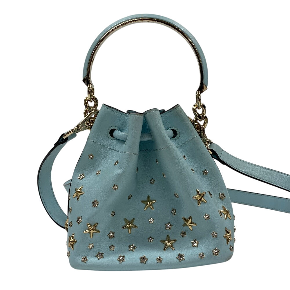 JIMMY CHOO Shoulder Bag leather blue Star studs Pompom Women Used Authentic