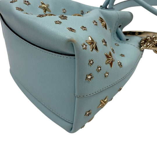 JIMMY CHOO Shoulder Bag leather blue Star studs Pompom Women Used Authentic