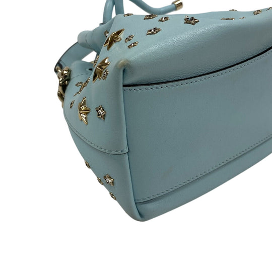 JIMMY CHOO Shoulder Bag leather blue Star studs Pompom Women Used Authentic
