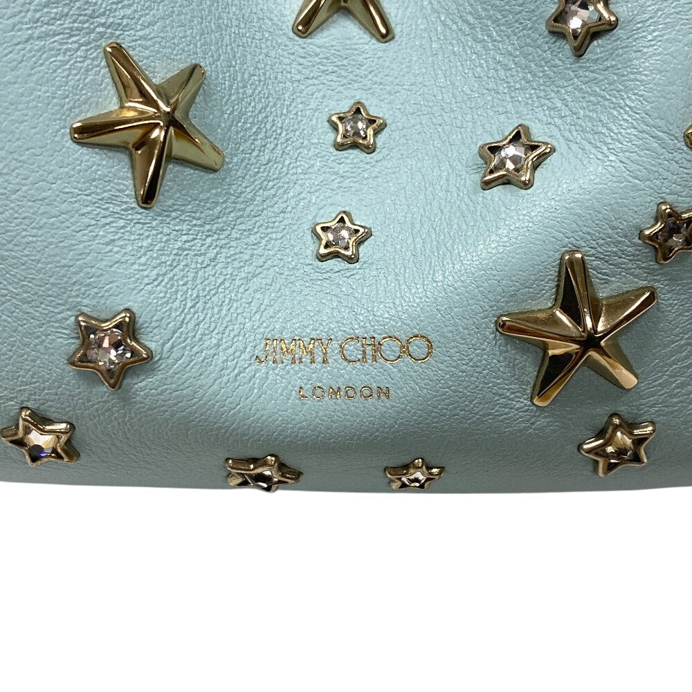 JIMMY CHOO Shoulder Bag leather blue Star studs Pompom Women Used Authentic