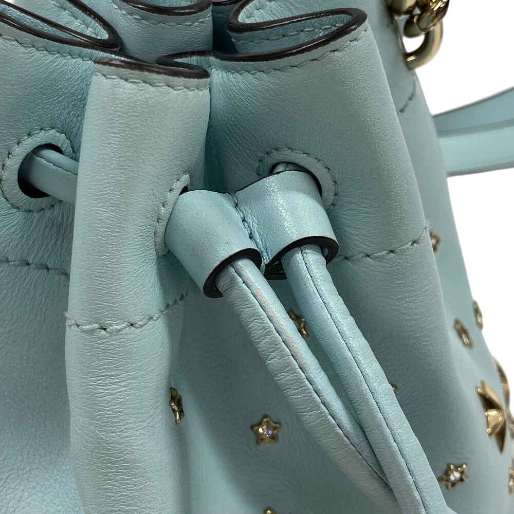 JIMMY CHOO Shoulder Bag leather blue Star studs Pompom Women Used Authentic