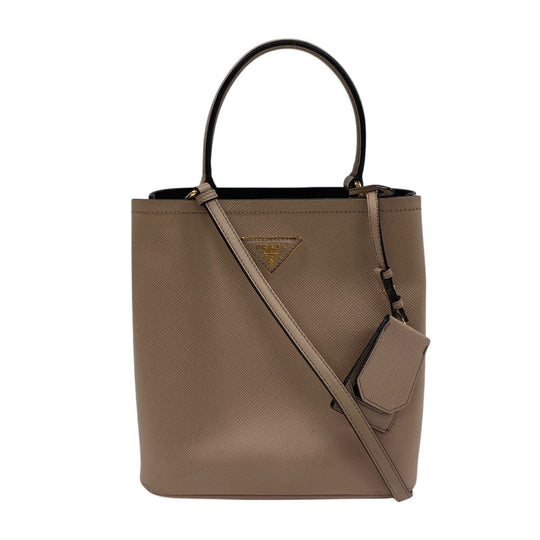 PRADA Handbag leather beige 2way Saffiano cuir Panniers Women Used Authentic