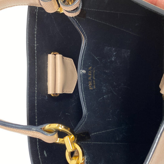 PRADA Handbag leather beige 2way Saffiano cuir Panniers Women Used Authentic