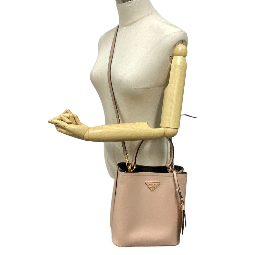 PRADA Handbag leather beige 2way Saffiano cuir Panniers Women Used Authentic