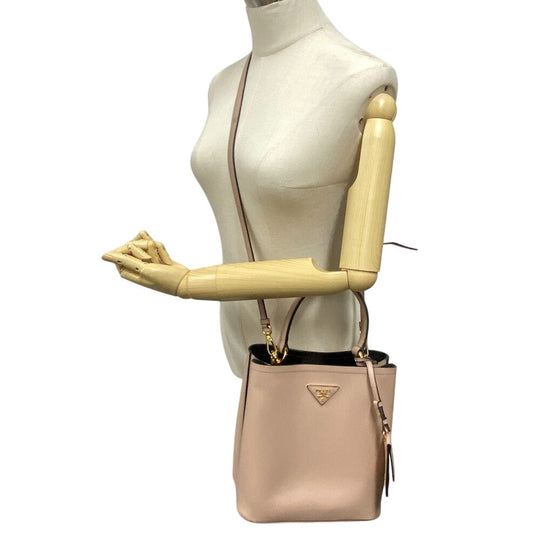 PRADA Handbag leather beige 2way Saffiano cuir Panniers Women Used Authentic