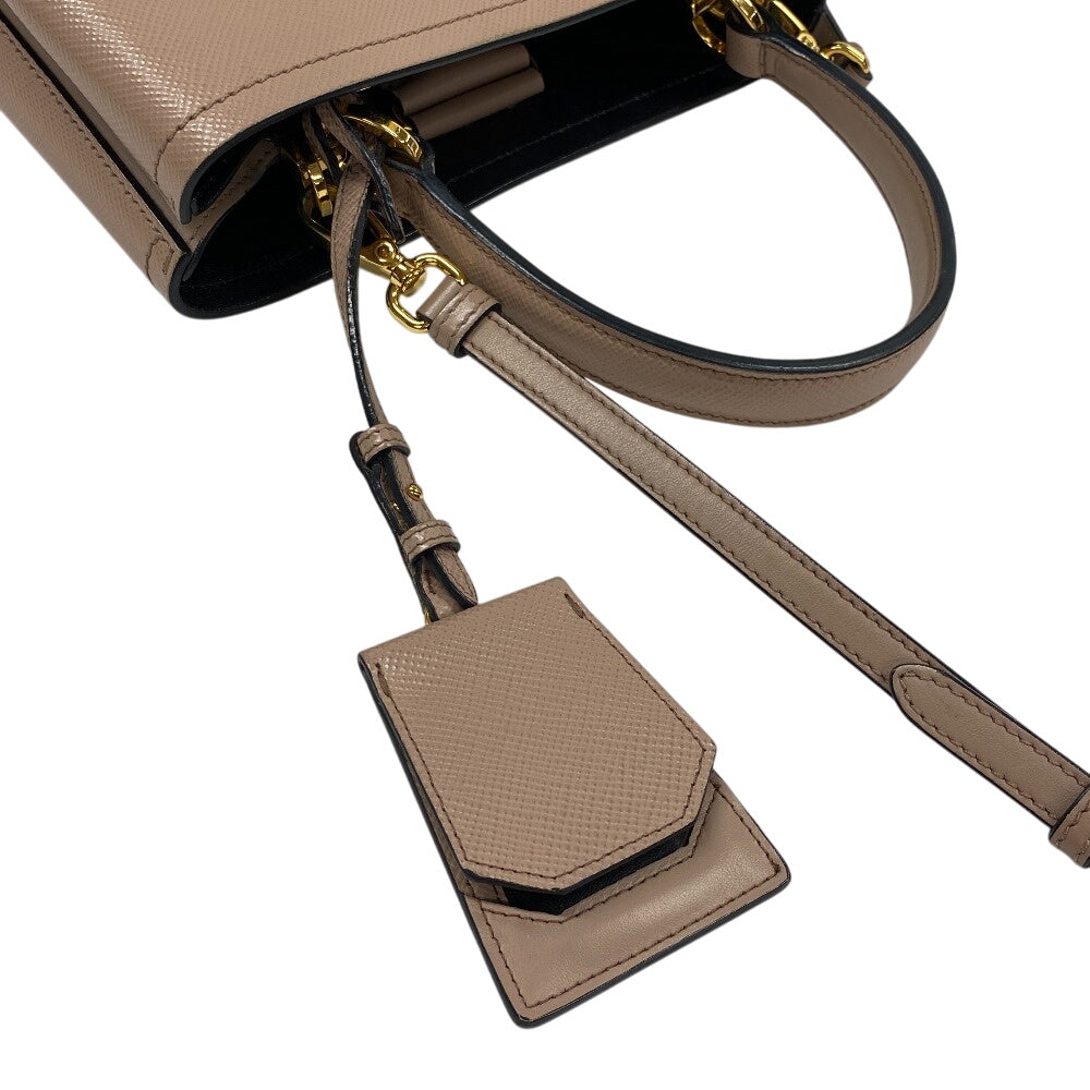 PRADA Handbag leather beige 2way Saffiano cuir Panniers Women Used Authentic