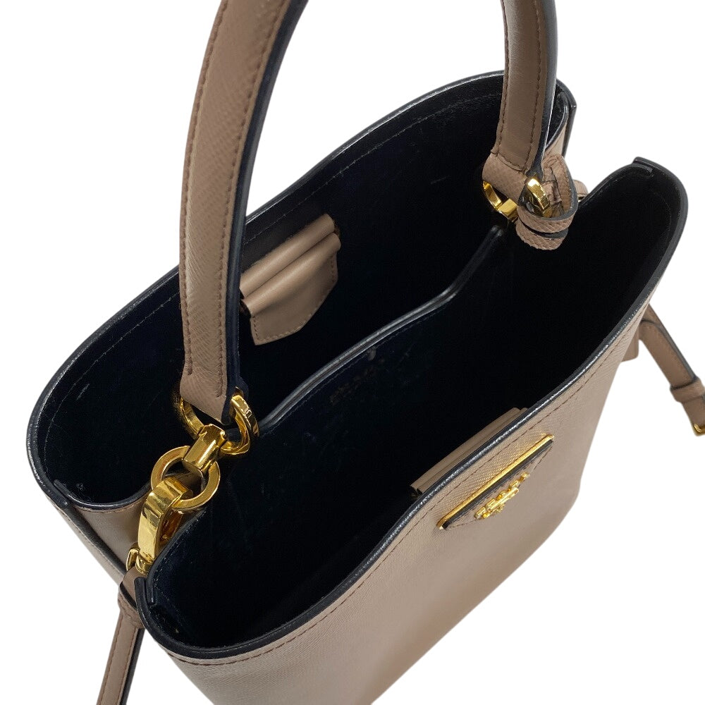 PRADA Handbag leather beige 2way Saffiano cuir Panniers Women Used Authentic