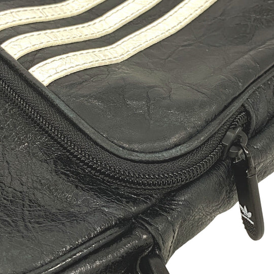 BALENCIAGA Shoulder Bag 721850 leather black Three line Adidas Small cross mens Used Authentic