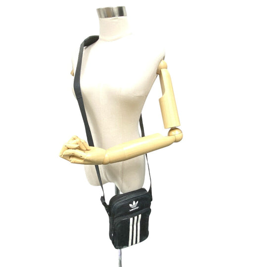 BALENCIAGA Shoulder Bag 721850 leather black Three line Adidas Small cross mens Used Authentic