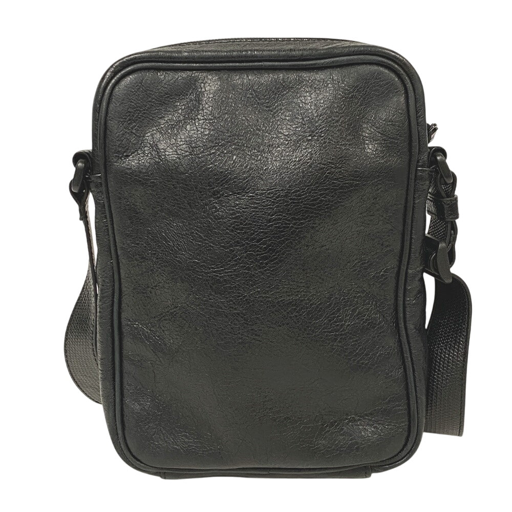 BALENCIAGA Shoulder Bag 721850 leather black Three line Adidas Small cross mens Used Authentic