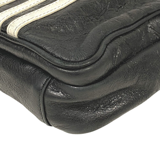 BALENCIAGA Shoulder Bag 721850 leather black Three line Adidas Small cross mens Used Authentic