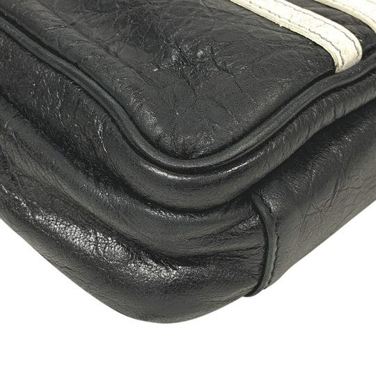 BALENCIAGA Shoulder Bag 721850 leather black Three line Adidas Small cross mens Used Authentic