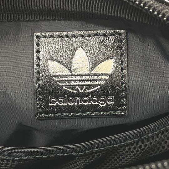 BALENCIAGA Shoulder Bag 721850 leather black Three line Adidas Small cross mens Used Authentic
