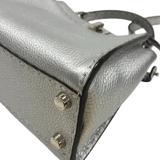 FENDI Handbag 8BN244 leather Silver Celeria Mini Pea Kaboo 2way Women Used Authentic