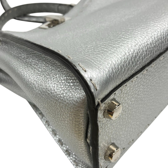 FENDI Handbag 8BN244 leather Silver Celeria Mini Pea Kaboo 2way Women Used Authentic