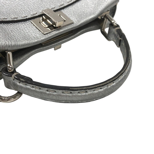 FENDI Handbag 8BN244 leather Silver Celeria Mini Pea Kaboo 2way Women Used Authentic