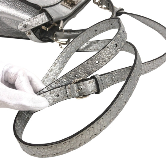FENDI Handbag 8BN244 leather Silver Celeria Mini Pea Kaboo 2way Women Used Authentic