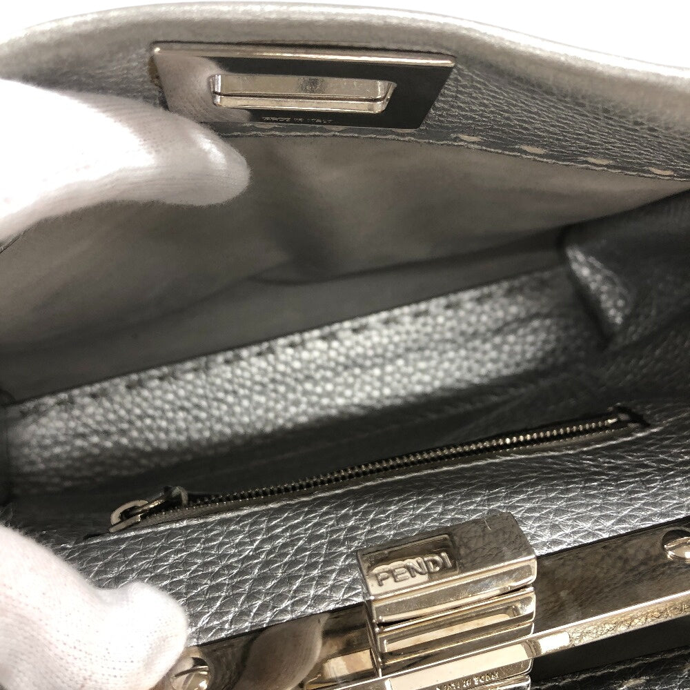 FENDI Handbag 8BN244 leather Silver Celeria Mini Pea Kaboo 2way Women Used Authentic