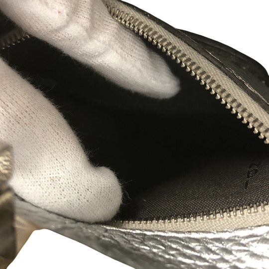 FENDI Handbag 8BN244 leather Silver Celeria Mini Pea Kaboo 2way Women Used Authentic