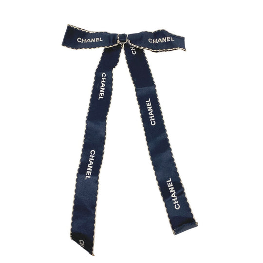 CHANEL Brooch silk Navy Fabric Ribbon Women Used Authentic