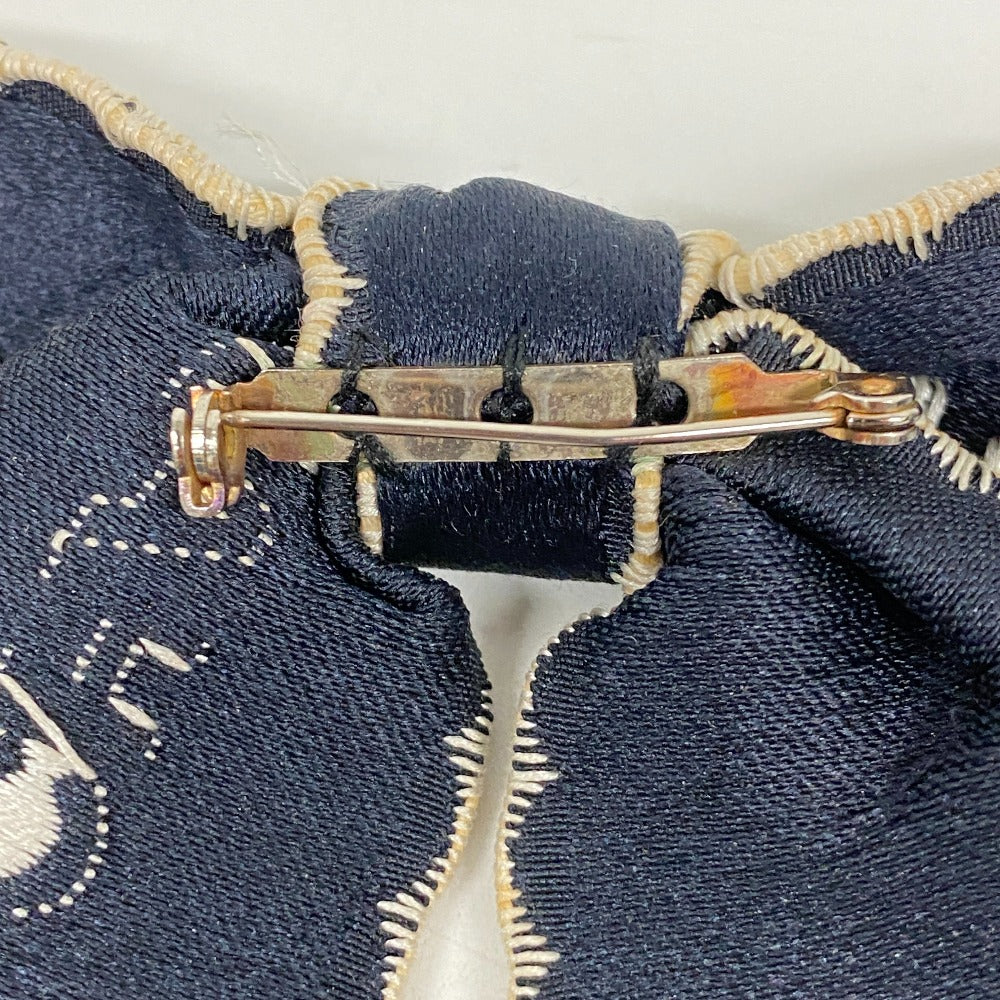 CHANEL Brooch silk Navy Fabric Ribbon Women Used Authentic