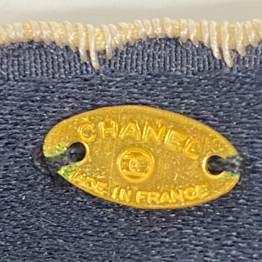 CHANEL Brooch silk Navy Fabric Ribbon Women Used Authentic