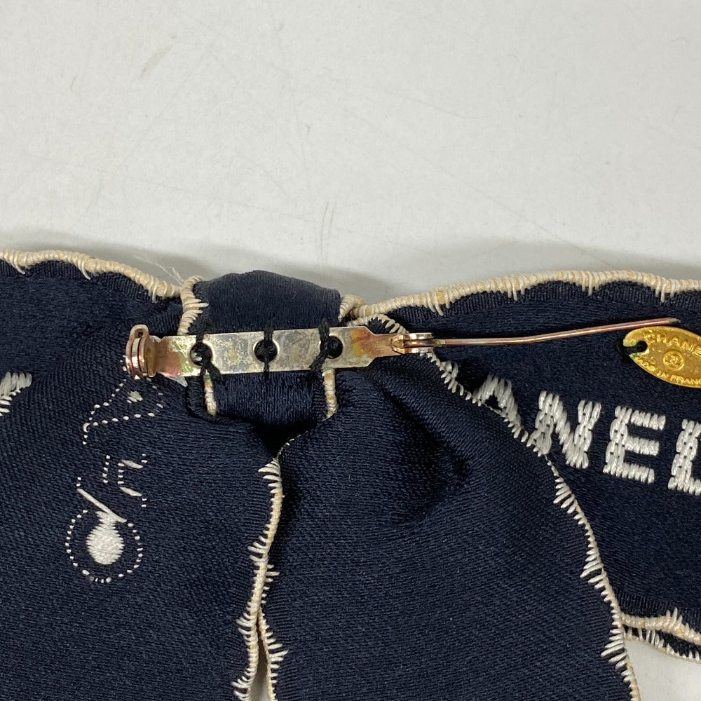 CHANEL Brooch silk Navy Fabric Ribbon Women Used Authentic