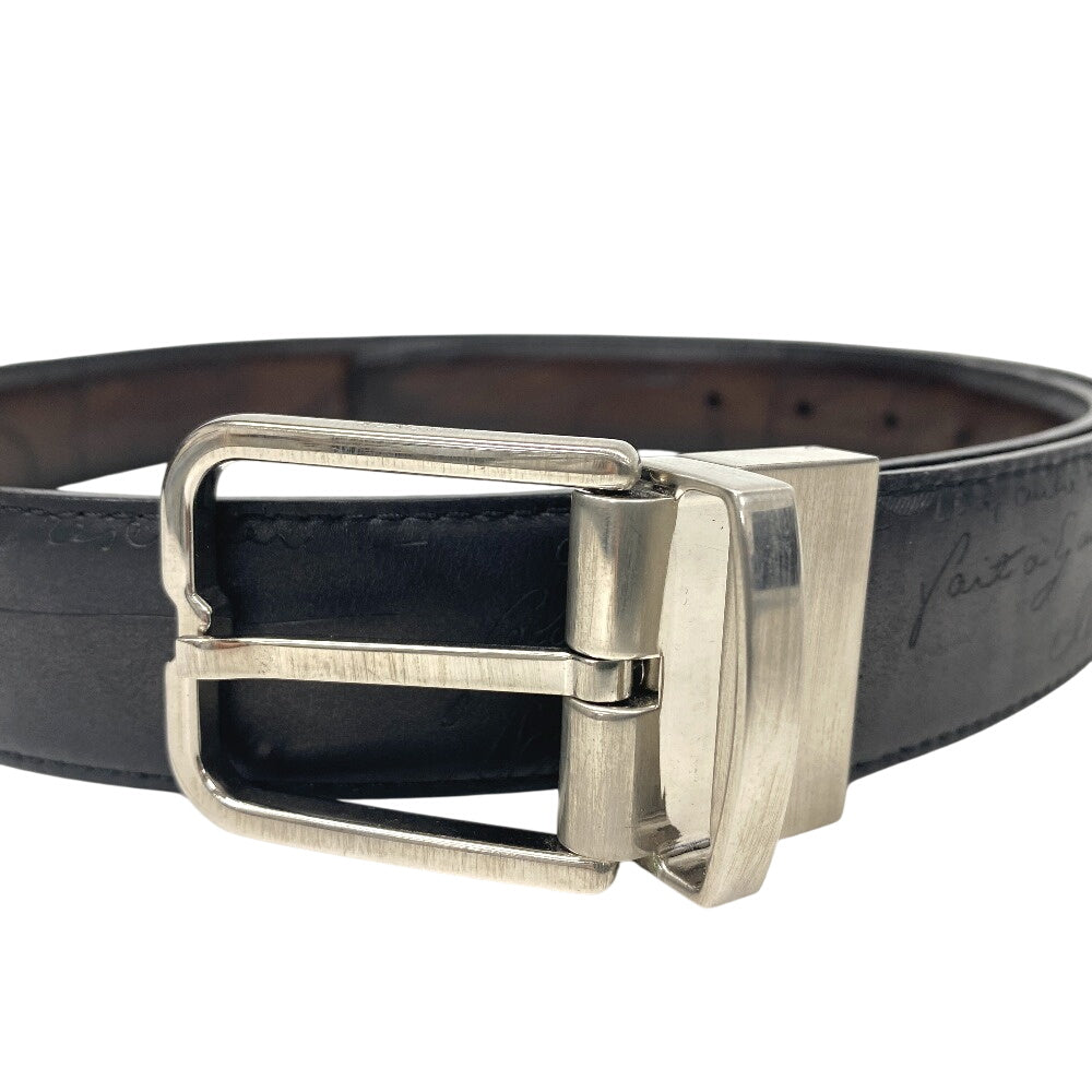Berluti belt leather Brown Calligraphy mens Used Authentic