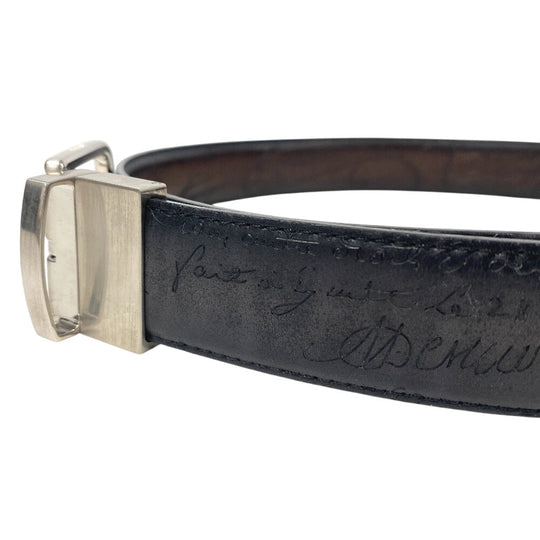 Berluti belt leather Brown Calligraphy mens Used Authentic