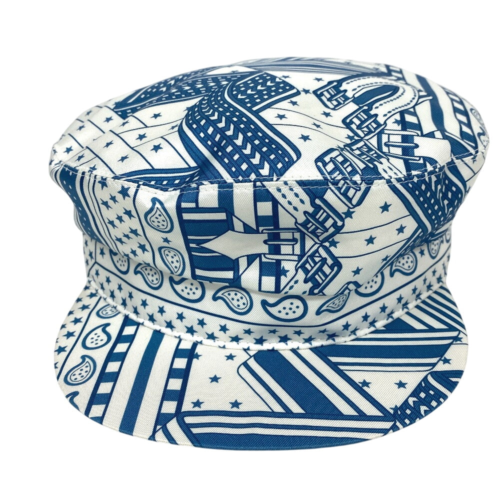 HERMES Casquette silk blue Women 58 Used Authentic