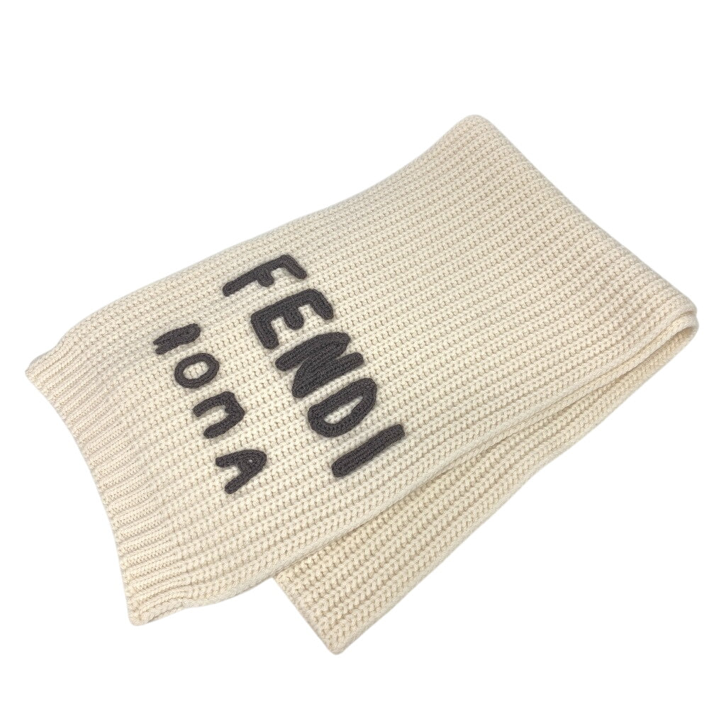 FENDI Scarf FXT352 wool white logo Women Used Authentic