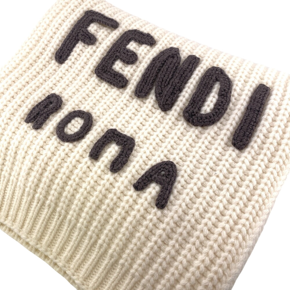 FENDI Scarf FXT352 wool white logo Women Used Authentic