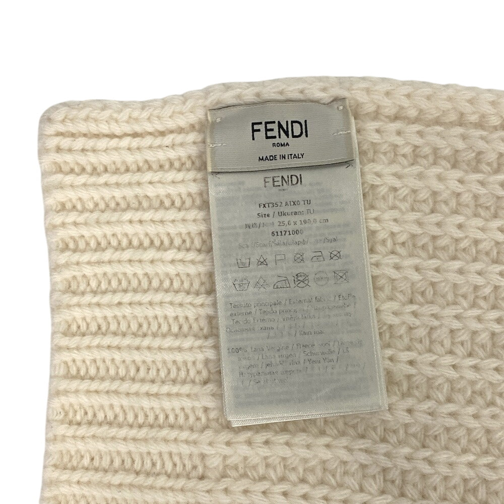 FENDI Scarf FXT352 wool white logo Women Used Authentic