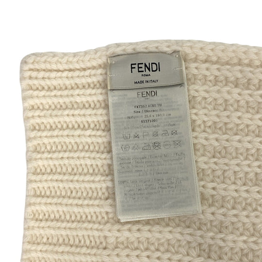 FENDI Scarf FXT352 wool white logo Women Used Authentic