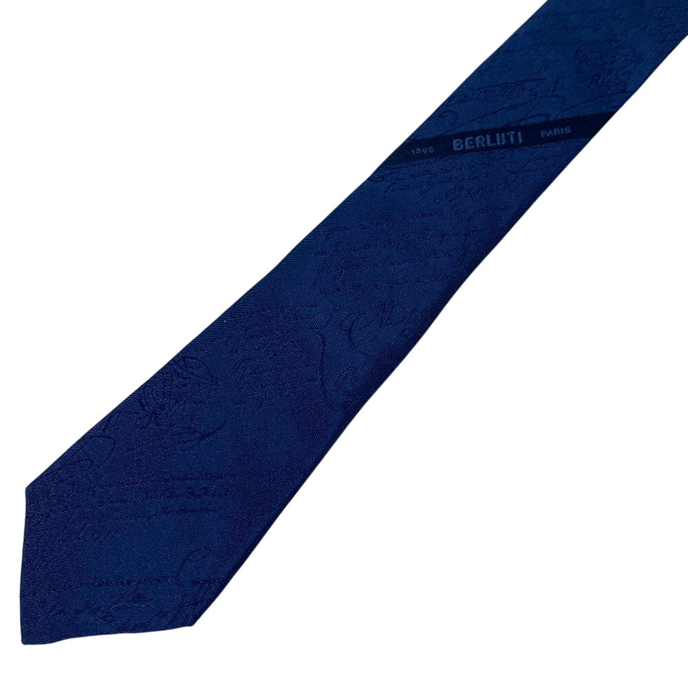 Berluti tie silk blue Calligraphy mens Used Authentic