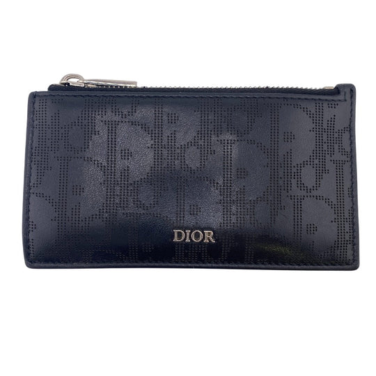 Dior Coin case leather black Oblique mens Used Authentic