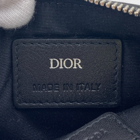 Dior Coin case leather black Oblique mens Used Authentic