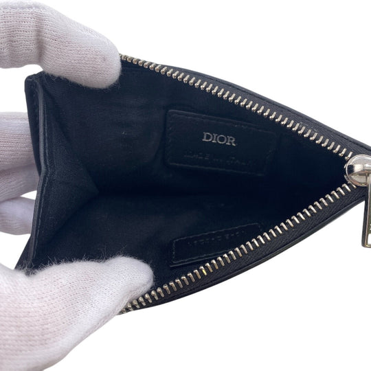 Dior Coin case leather black Oblique mens Used Authentic
