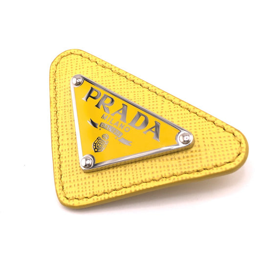PRADA Brooch leather yellow Gold Platedx leather Women Used Authentic
