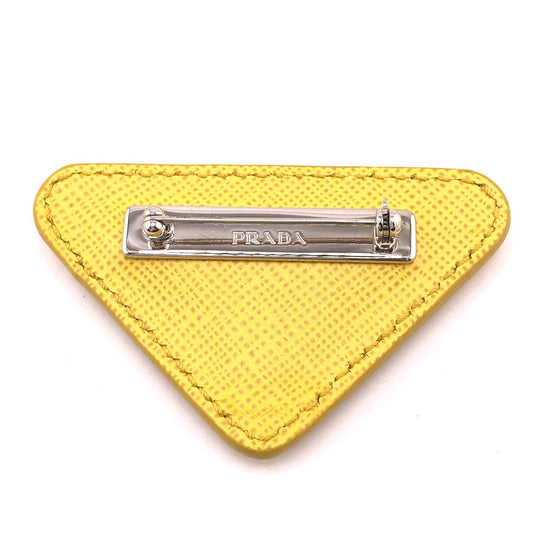PRADA Brooch leather yellow Gold Platedx leather Women Used Authentic