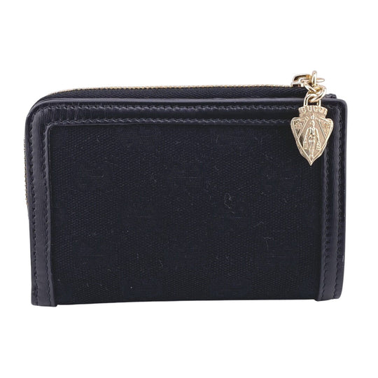 GUCCI Bifold Wallet Canvas, Leather black GG canvas Women Used Authentic