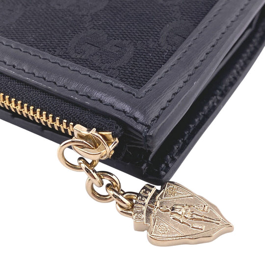 GUCCI Bifold Wallet Canvas, Leather black GG canvas Women Used Authentic