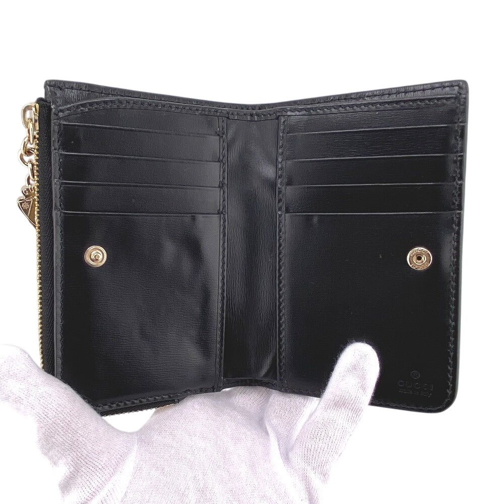GUCCI Bifold Wallet Canvas, Leather black GG canvas Women Used Authentic