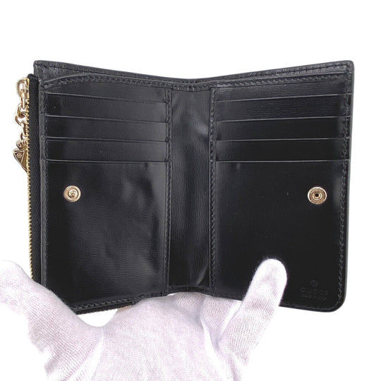 GUCCI Bifold Wallet Canvas, Leather black GG canvas Women Used Authentic