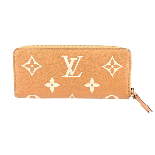 LOUIS VUITTON Long Wallet Purse M81460 leather beige Monogram Portefeuille Clemence Women Used Authentic