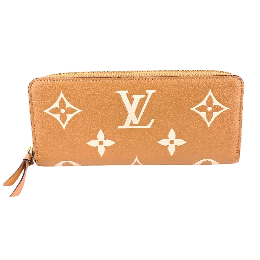 LOUIS VUITTON Long Wallet Purse M81460 leather beige Monogram Portefeuille Clemence Women Used Authentic