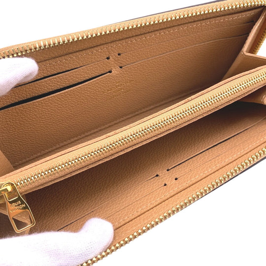 LOUIS VUITTON Long Wallet Purse M81460 leather beige Monogram Portefeuille Clemence Women Used Authentic
